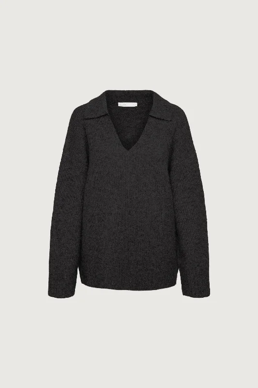 OVERSIZED COLLARED V-NECK SWEATER Cashmere Blend Cotton Blend Poly Blend