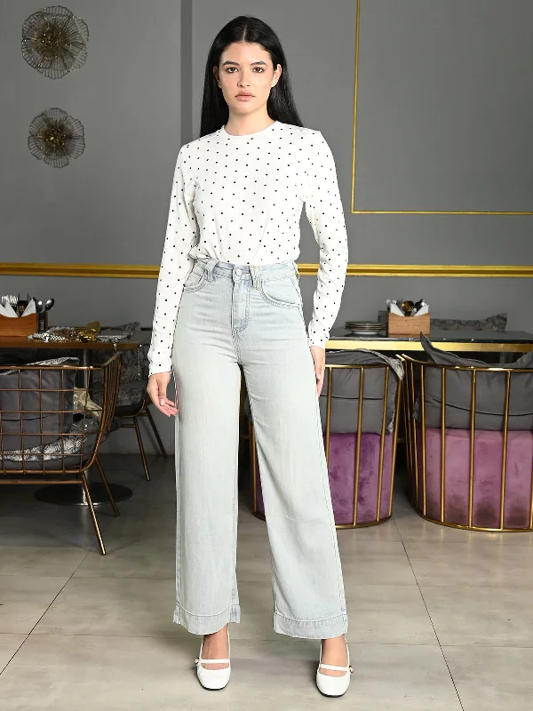 Odette Light Blue Denim Solid Trouser For Women Trousers Running Lightweight