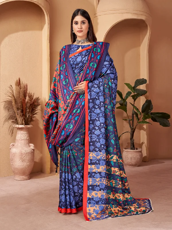 Women's Multicolor Digital Printed Pasmina Saree With Shawl - Jyoti Fashion Elegant Wool Shawl Cape