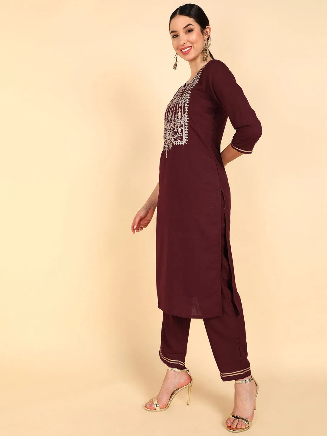 Ahika Poly Silk Embroidered Kurta Trousers With-PKSKD1228A_XS Trousers Leisure Comfortable