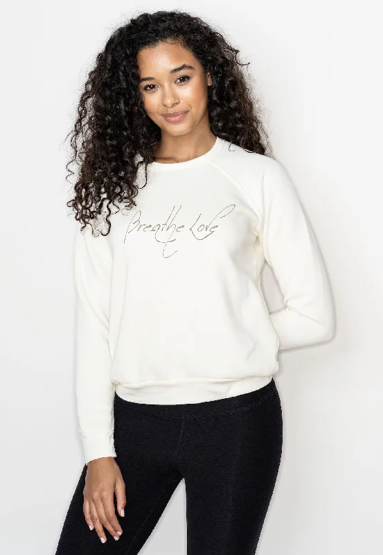 'Breathe Love' Fleece Pullover - Moon Shirred Sleeve Feminine