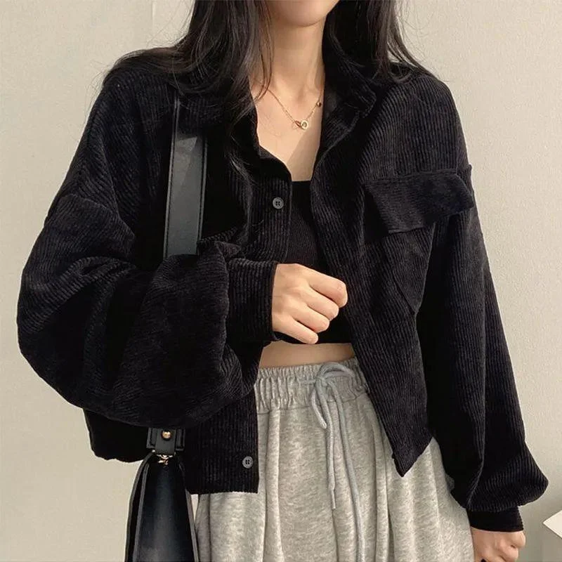 Black Corduroy Long Sleeve Jacket Satin Jacket Silk Jacket Chiffon Jacket