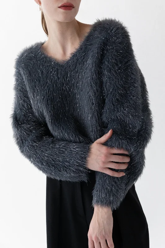 FUZZY METALLIC TINSEL SWEATER Seamless Knitted Crochet