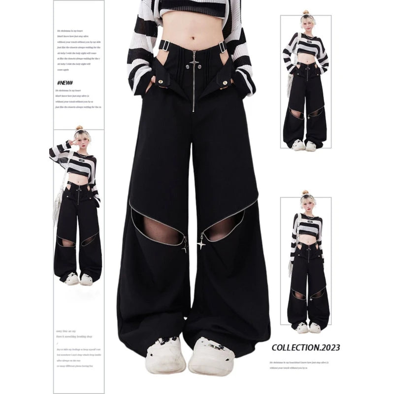 Advbridge Y2K Streetwear Cargo Pants Women Casual Loose Casual Oversize Female Wide Leg Trousers Retro Hip Hop Street Fashion Slacks Trousers Low Rise Relaxed