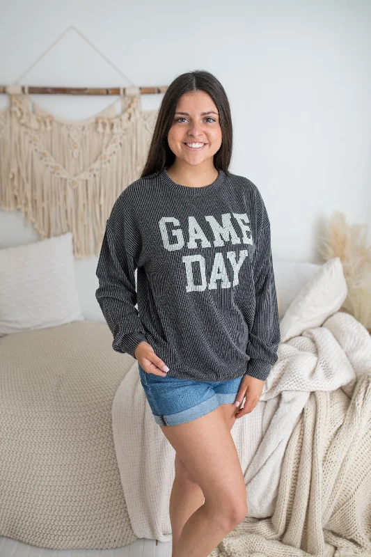 Ribbed Gameday Sweatshirt Hoodie with High-Low Hem Asymmetrical Trendy