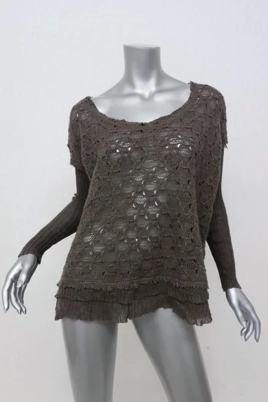 Free People Sweater Dark Taupe Wool Blend Size Small Boxy Textured Pullover Leg Sleeve Comfort