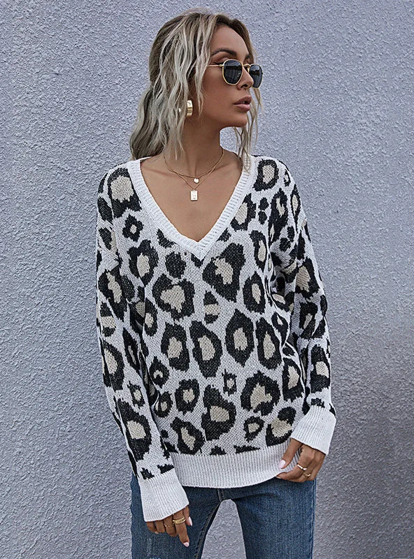 PULLOVER V-NECK KNITTED LOOSE SWEATER Set Sleeve Pullover