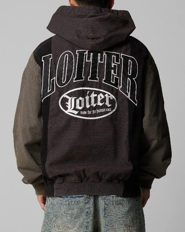 Loiter Splinter Hoodie Black/Charcoal Hoodie with Hem Frayed Vintage Worn