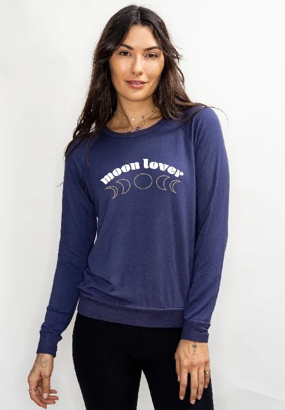 'Moon Lover' Ultra-Soft Raglan Pullover - Spellbound Blue Three Quarter Sleeve