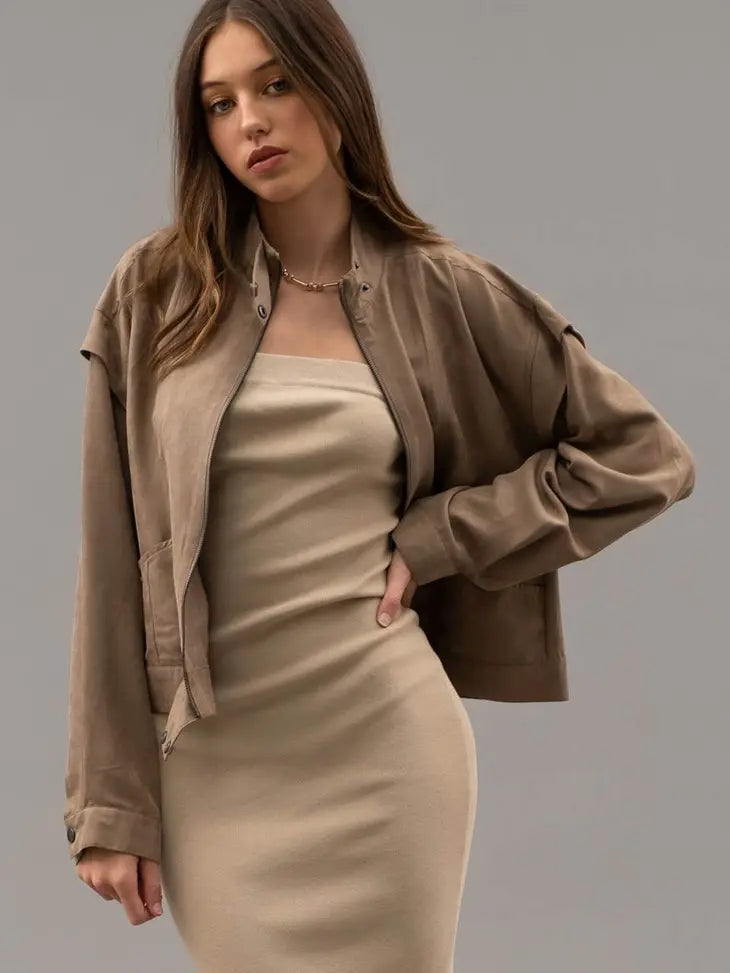 Im Mock Kidding Almond Moto Jacket (Size Medium) Fitted Jacket Loose Jacket Oversized Jacket
