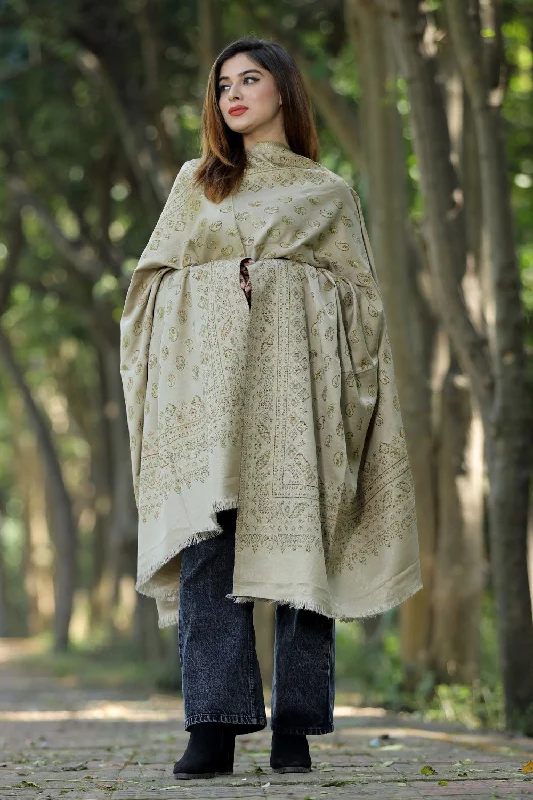 BEIGE COLOUR SHAWL WITH ZARI & KANI WORK DEFINES ROYAL AND LUXURIOUS EXTREMELY COMFORTABLE FOR ALL EVENTS Soft Wool Shawl Wrap