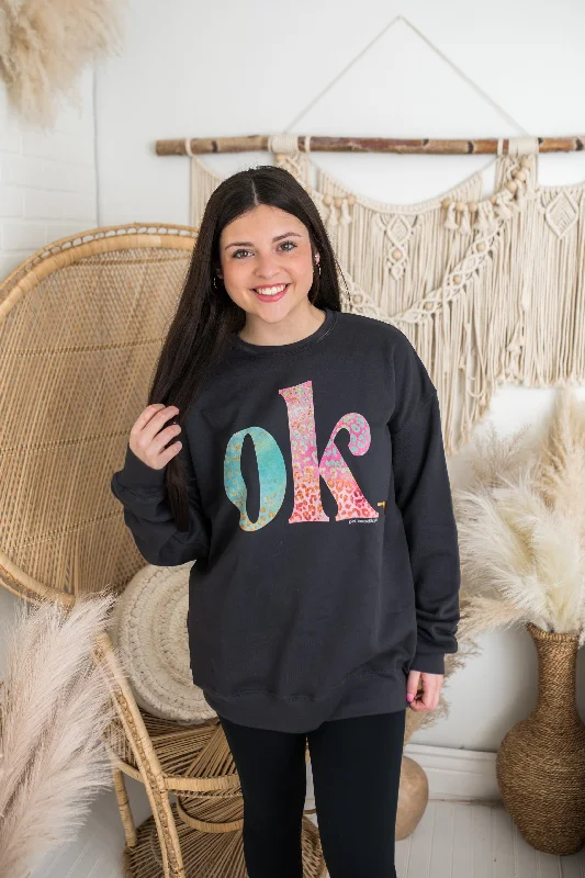 Multicolored Leopard OK Sweatshirt Hoodie with Front Slit Layering Stylish