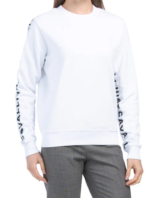 Just Cavalli Logo Sleeve Sweatshirt Hoodie with Set-In Sleeves Structured Classic