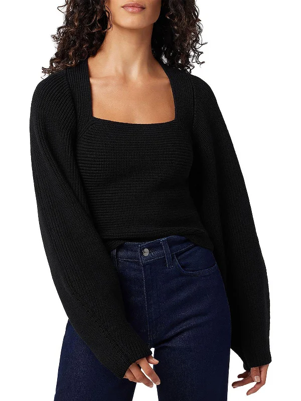Alice Womens Square Neck Bishop Sleeve Pullover Sweater Asymmetrical Hem Sweater