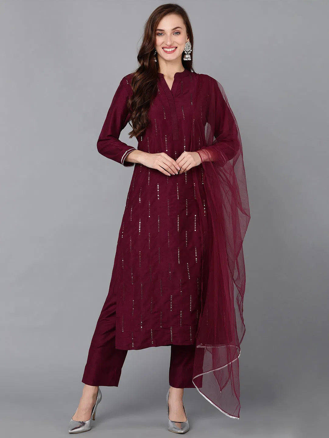 Ahika Women Silk Blend Embroidered Kurta Trouser-PKSKD1783_S Trousers Designer Luxury