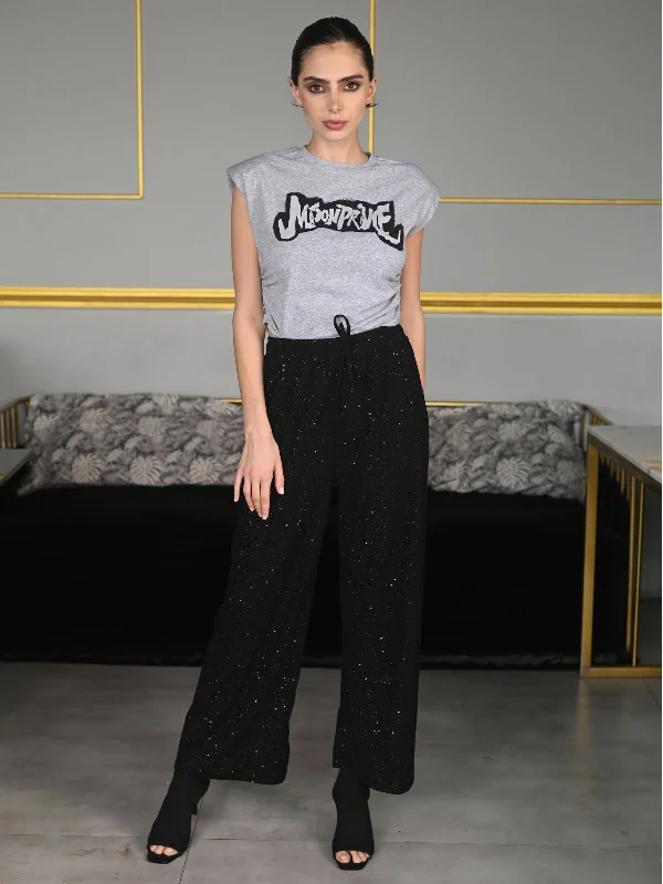 Odette Black Knit Rib Trouser For Women Trousers Harem Relaxed Fit