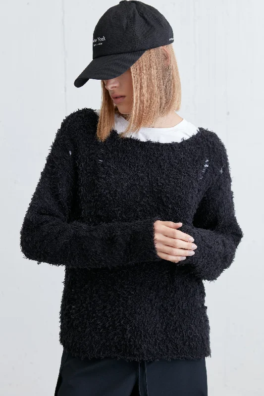 TEXTURED DISTRESSED SWEATER Terry Blend Velvet Blend Canvas Blend