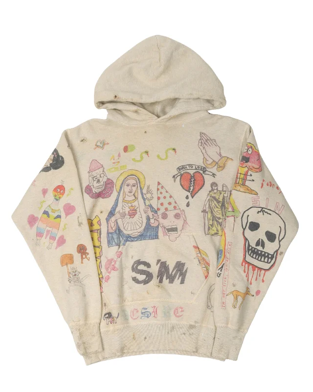 Dr Woo READYMADE Graffiti Hoodie Hoodie with Side Slits Relaxed Casual