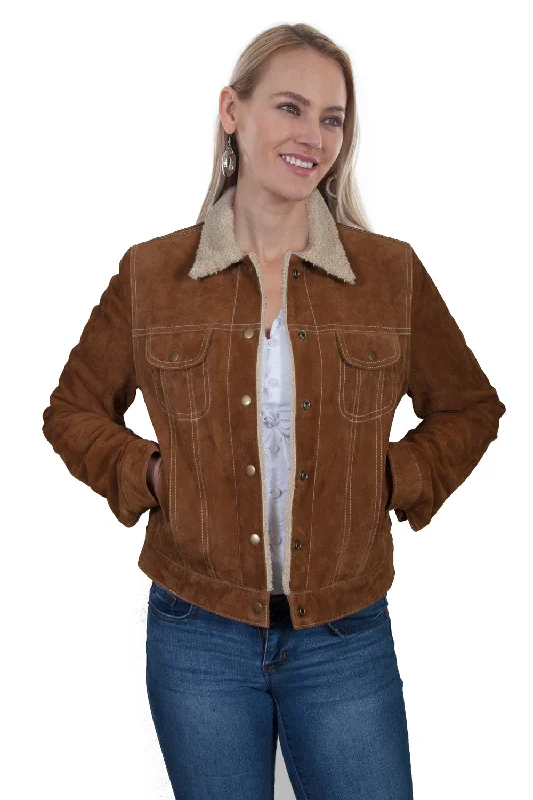 Scully Womens Cinnamon Suede Faux Fur Jean Jacket XL Herringbone Jacket Houndstooth Jacket Plaid Jacket