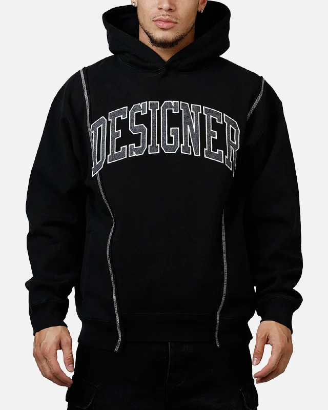 Market Designer Split Hoodie Washed Black Hoodie with Emblem Brand Identity