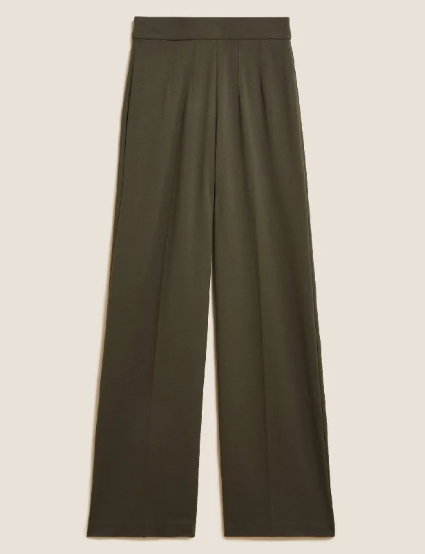 Jersey Wide Leg Trousers with Stretch Trousers Low Rise Relaxed