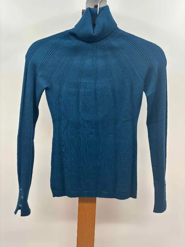 White House Black Market Women's Size xxs Teal Solid Sweater Zippered Buttoned Snapped