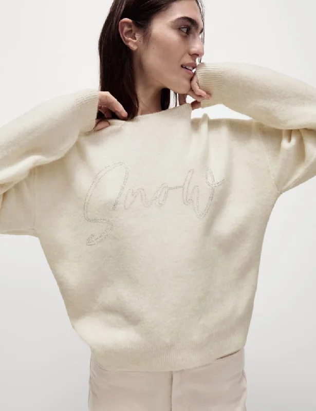 Slogan Crew Neck Jumper Lace Blend Ribbed Blend Corduroy Blend