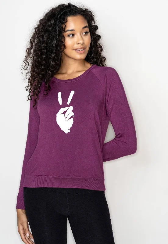 'Peace Sign' Ultra-Soft Raglan Pullover - Magic Fig Spaghetti Sleeve Top