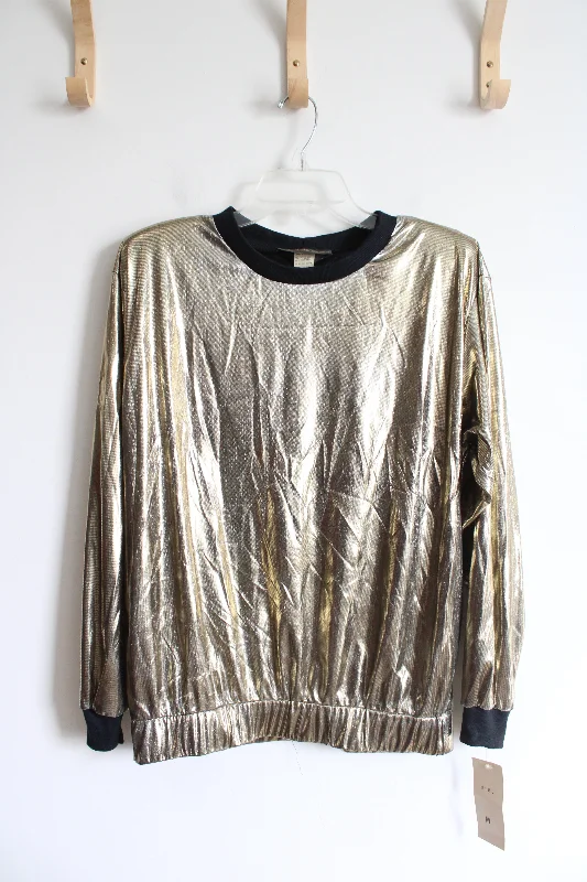 NEW Marisa Evan Shimmery Gold Lightweight Sweatshirt | M Hoodie with Strings Custom Fit Adjustable