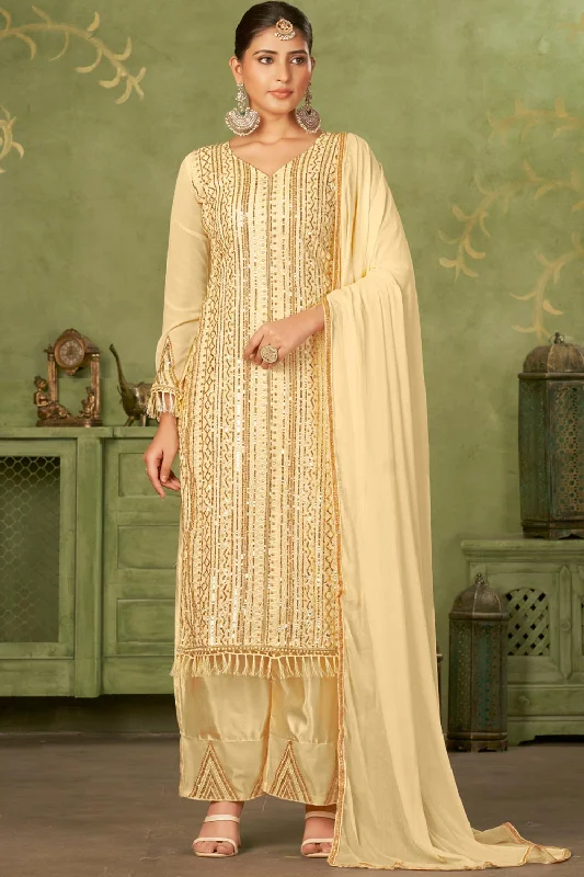 Beige Georgette Pakistani Trouser Suit Trousers Cargo pockets