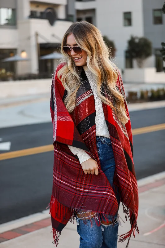 FINAL SALE - Perfect Warmth Red Plaid Fringe Shawl - DOORBUSTER Chic Floral Print Shawl FINAL SALE - Perfect Warmth Red Plaid Fringe Shawl - DOORBUSTER Chic Floral Print Shawl