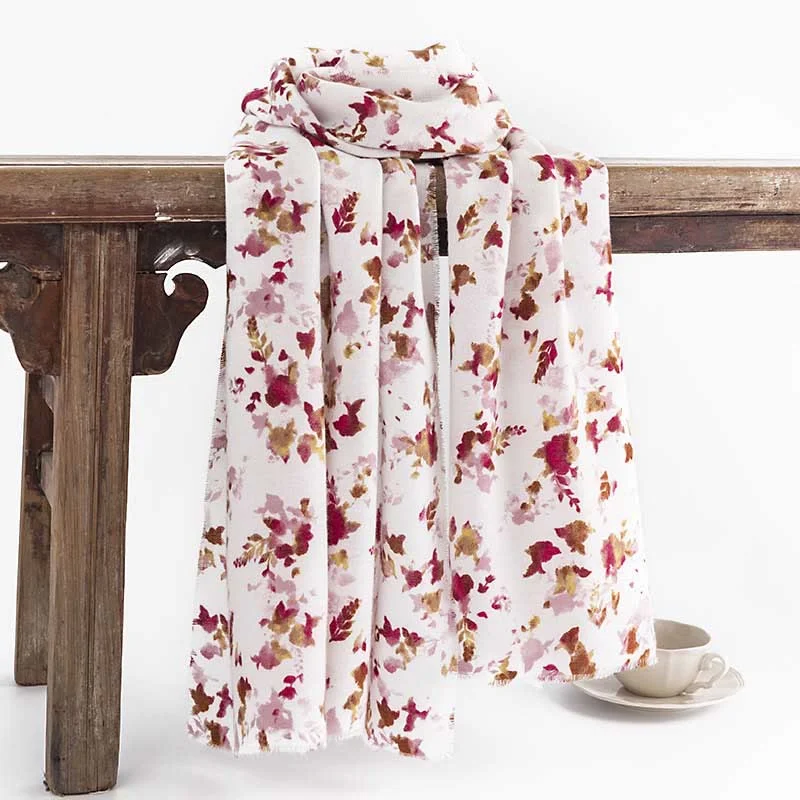 Buddha Stones Tibetan Floral Falling Leaves Print Shawl Fall Winter Cozy Warm Travel Scarf Wrap Stylish Wool Shawl Wrap