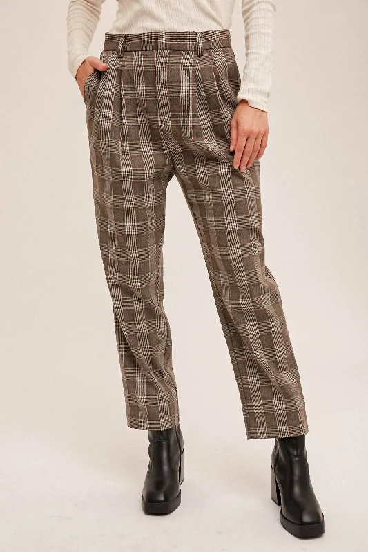 Plaid Trousers With Pockets In Brown Trousers stylish elegant