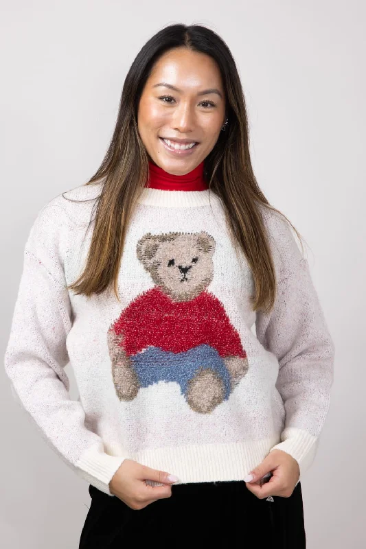 Bear Crewneck Sweater for Women in Ivory | K5038-B-IVORY Iron Safe Non-Iron Wrinkle Free