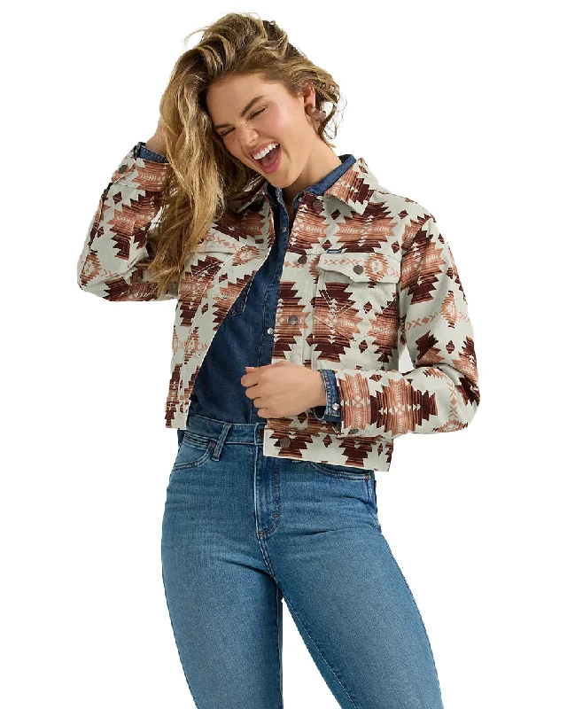 Women's Western Printed Boyfriend Jacket Snapped Jacket Toggled Jacket Drawstring Jacket