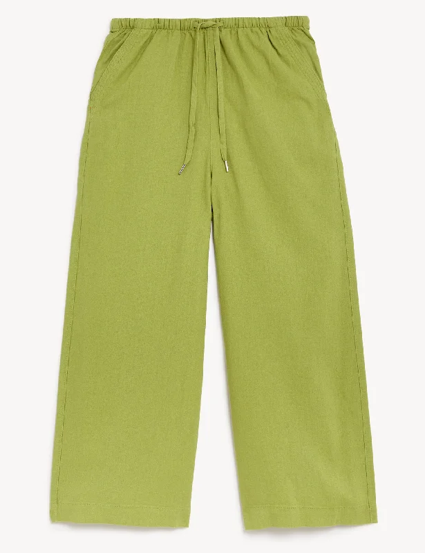 Linen Rich Wide Cropped Leg Trousers Trousers Chinos Classic