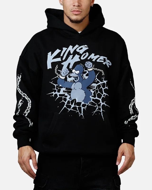 Freeze Max The Simpsons 'The Simpson Treehouse Of Horror' King Homer Hoodie Black Hoodie with High-Low Hem Asymmetrical Trendy