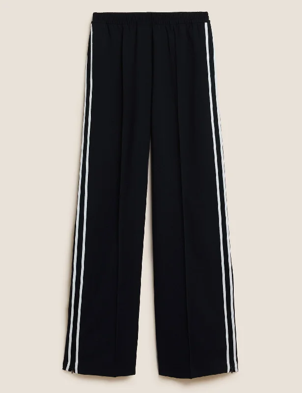 Side Stripe Wide Leg Trousers Trousers Satin Smooth