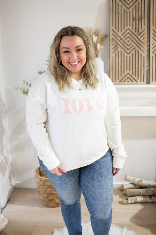 "Love" Sweatshirt-Off White Hoodie with Monochrome Minimalist Simple