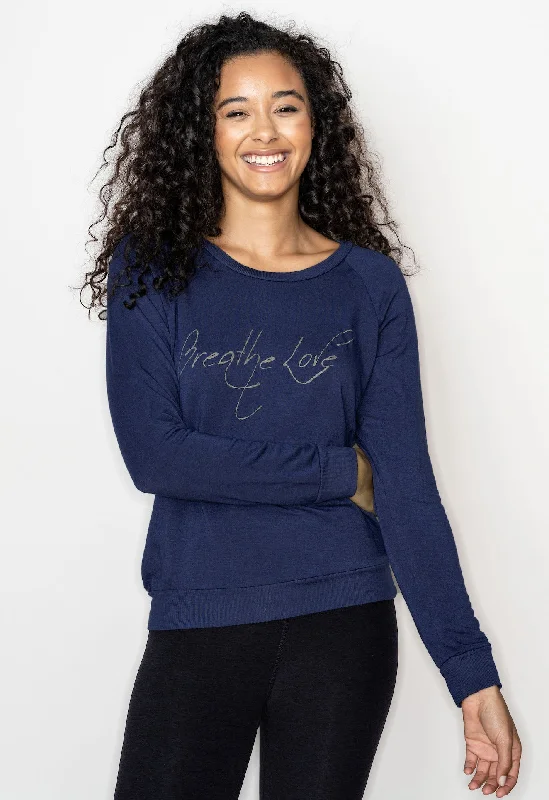 'Breathe Love' Ultra-Soft Raglan Pullover - Indigo Solo Sleeve Pullover