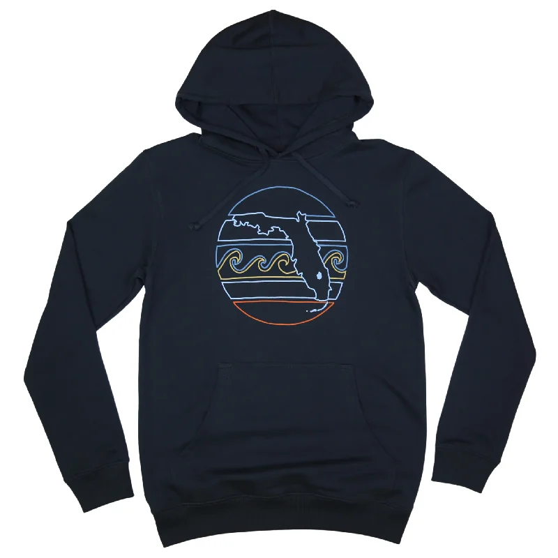 RETRO SUNSET OUTLINE UNISEX PIMA HOODIE - BLACK Hoodie with Relaxed Fit Easy Casual