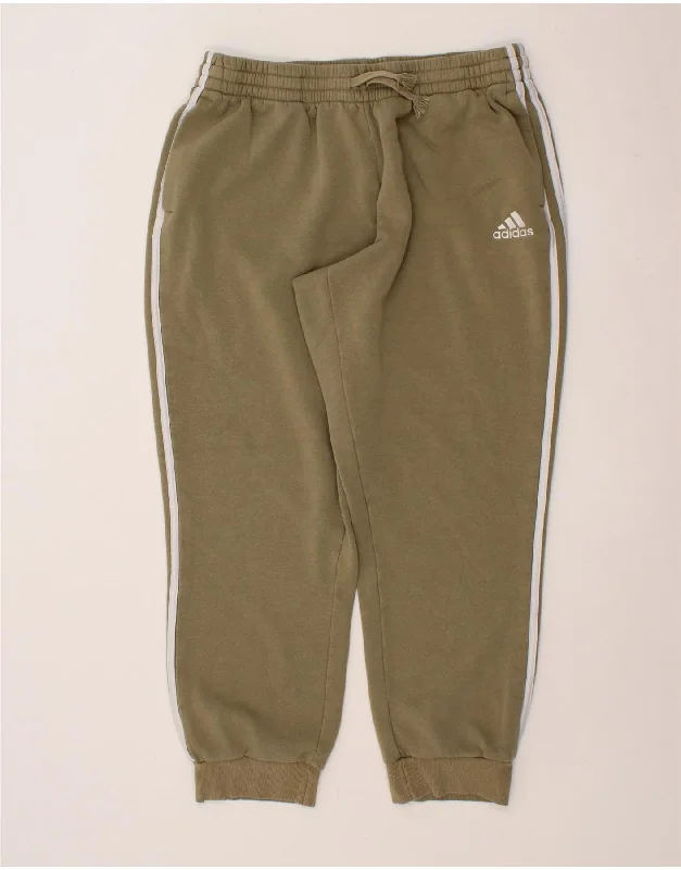 ADIDAS Womens Tracksuit Trousers Joggers UK 18 XL  Khaki Cotton Trousers Silk Elegant