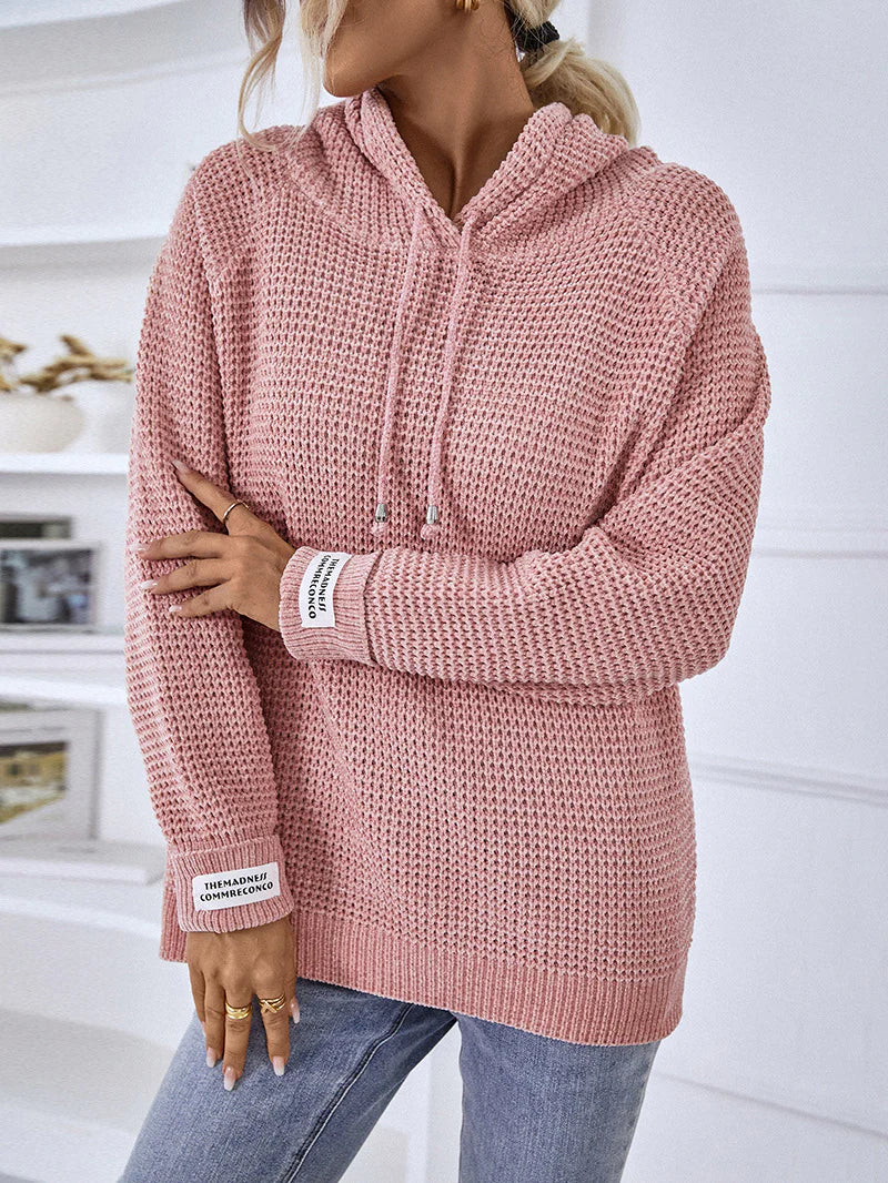 HOODED PULLOVER DRAWSTRING SWEATER Shawl Collar Sweater