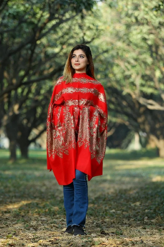 ALLURING RED COLOUR EMBROIDERED SHAWL DEPICTS COURAGE AND RELIGIOUS FERVOR Classic Wool Shawl Wrap