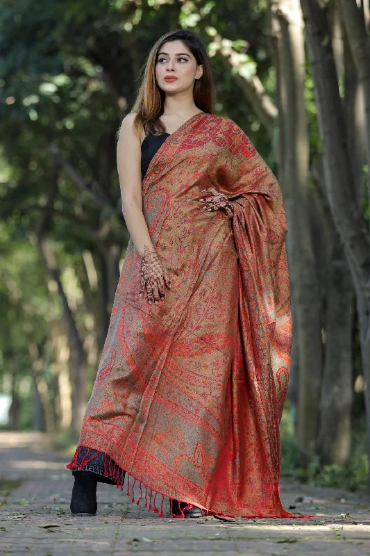 MULTI COLOUR SHAWL WITH ZARI & KANI WORK DEFINES ROYAL AND LUXURIOUS EXTREMELY COMFORTABLE FOR ALL EVENTS Chic Chunky Knit Shawl