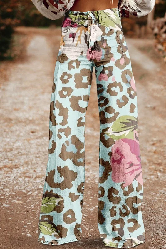Vintage Leopard And Floral Print Wide-Leg Trousers Trousers Exclusive Limited