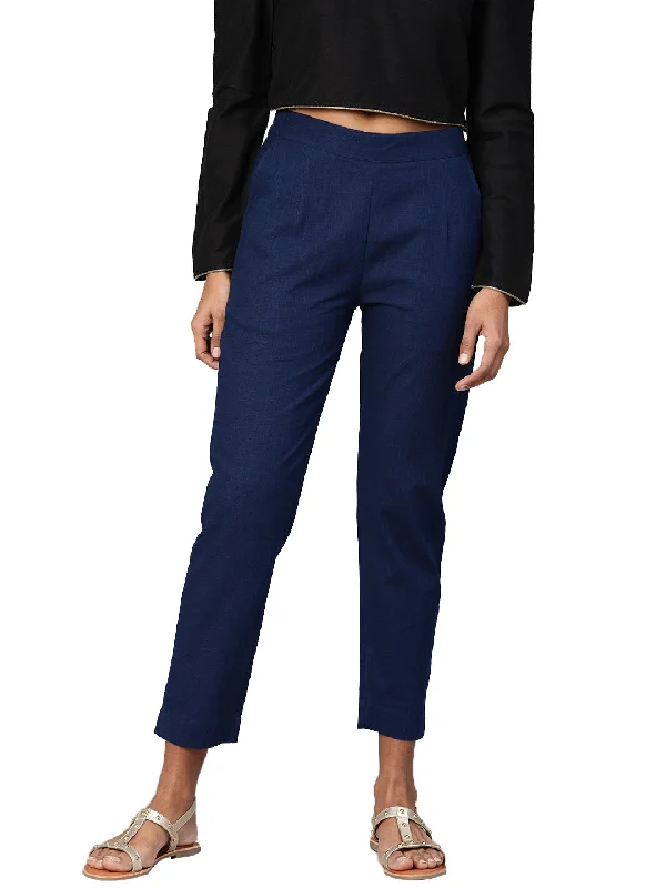 Divena Women Navy Blue Straight Fit Solid Regular Trousers Trousers trendy modern