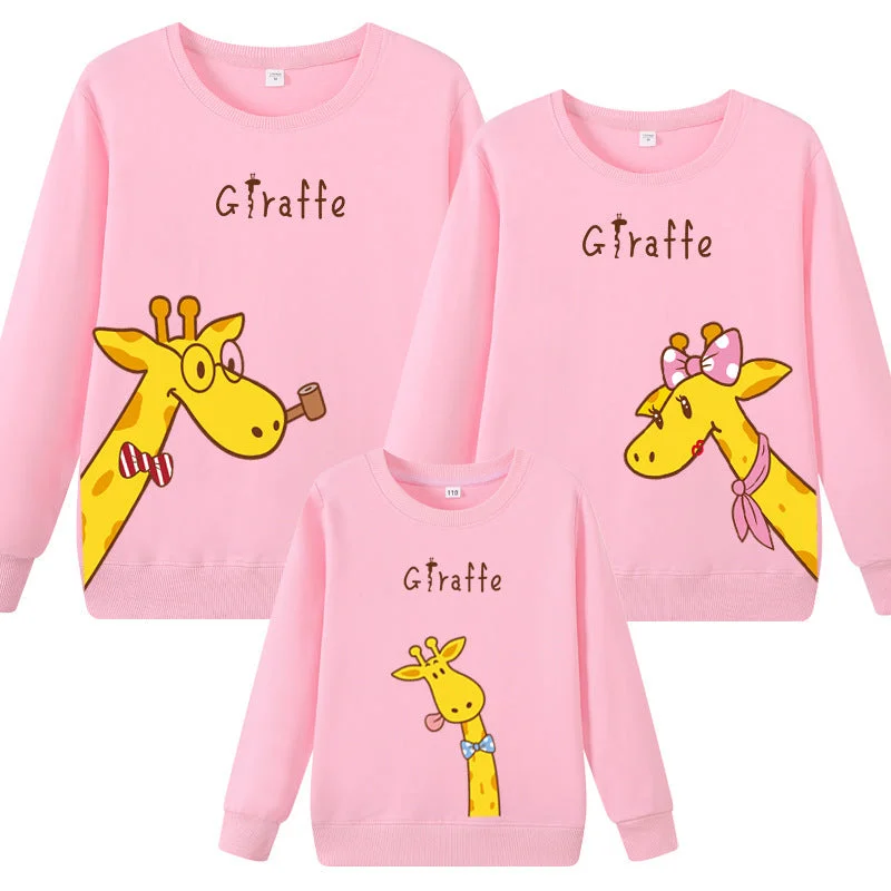 Family Matching Giraffe Sweater Hooded Caped Shawl Collar