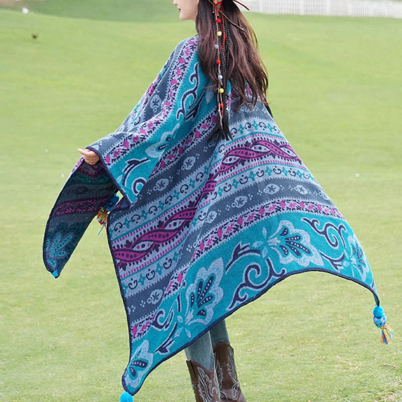 Buddha Stones Tibetan Geometric Horizontal Stripe Flowers Pattern Shawl Fall Winter Warm Soft Scarf Wrap Elegant Velvet Shawl Wrap