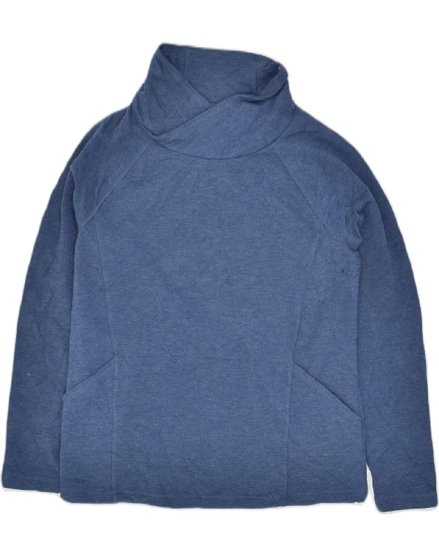 L.L.BEAN Womens Shawl Neck Sweatshirt Jumper UK 14 Medium Blue Polyester Stylish Fringed Shawl Cape